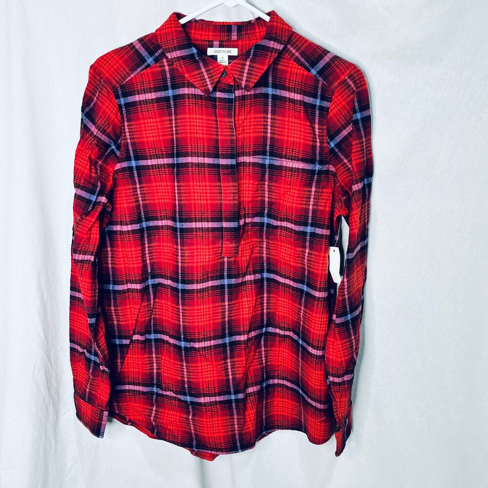 Goodthreads Women's Red Flannel Shirt Tunic New M